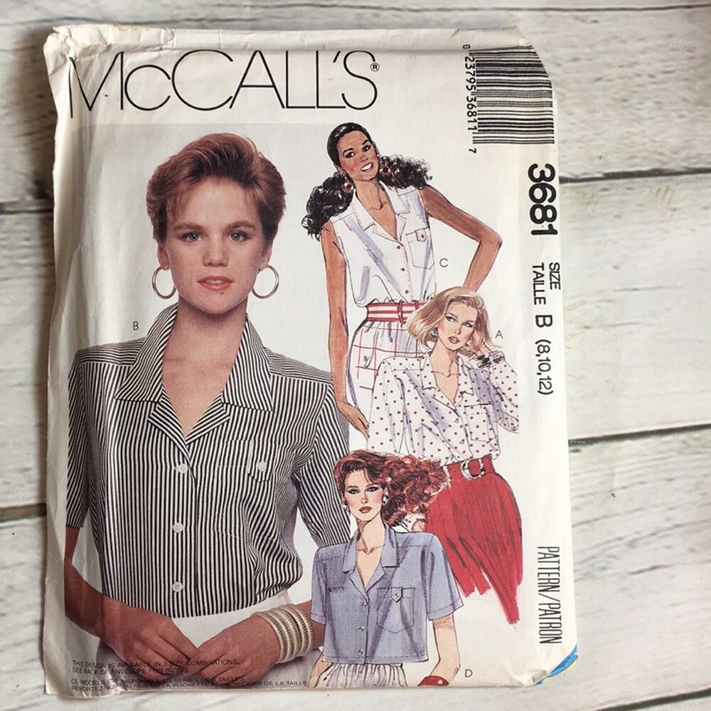 Vintage 1988 McCall's Sewing Pattern 3681 Women's/Misses Top Size B (8,10,12)‎